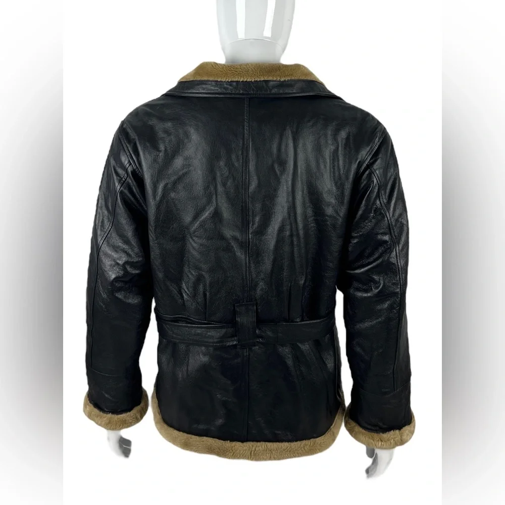 Wilda Mens Medium Jacket Genuine Leather Black Biker Bomber Full Zip Vintage